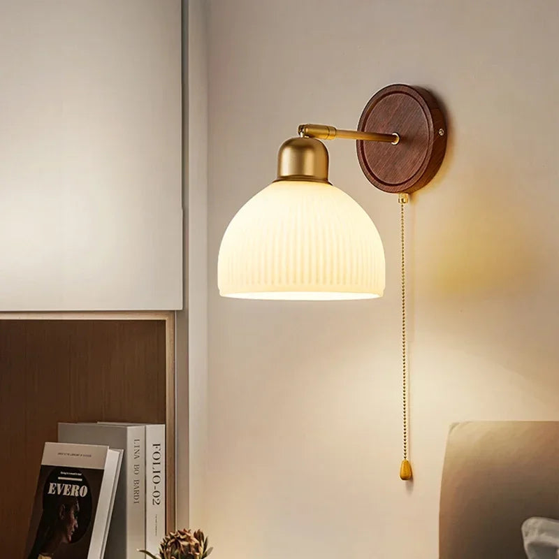 Glass wall light with pull switch artistic decor