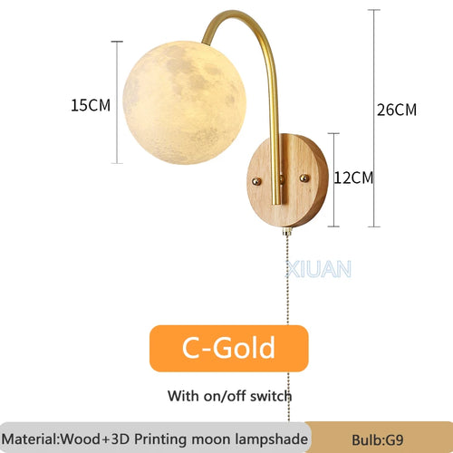 Nordic wooden wall light with cord switch cotton design - vue 13 sur 14