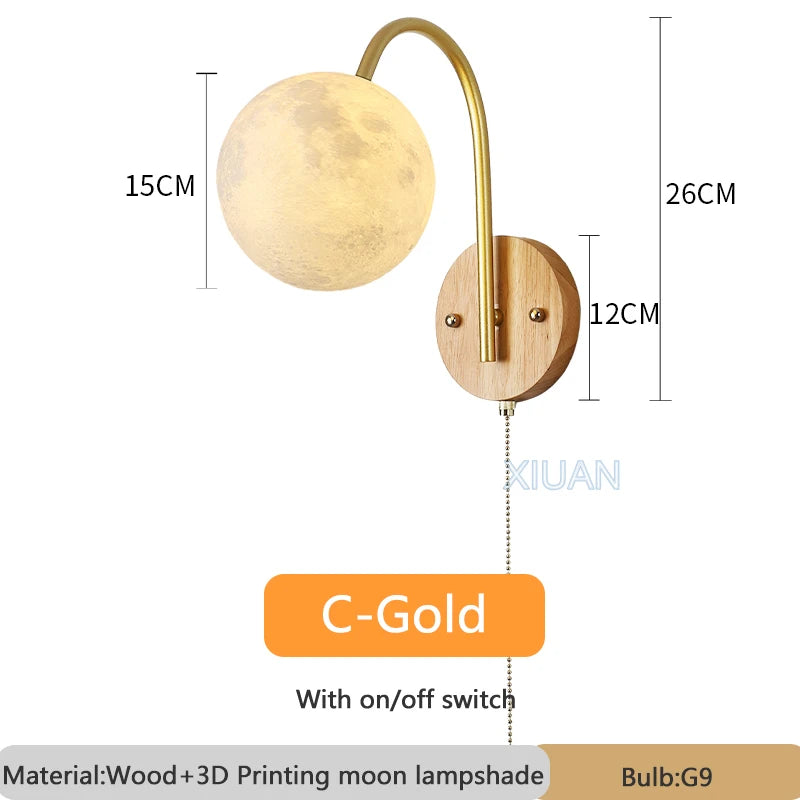 Nordic wooden wall light with cord switch cotton design - vue 12 sur 14