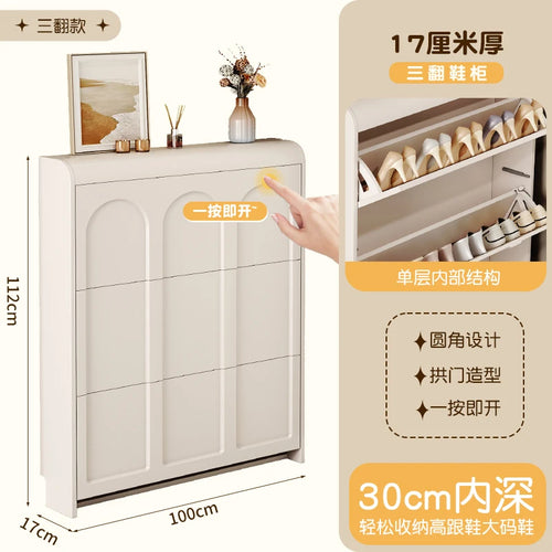 modern wooden shoe cabinet Nordic design space saving - vue 13 sur 20