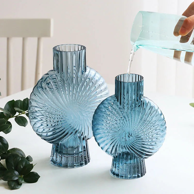 modern spiral pattern glass vase for home decor