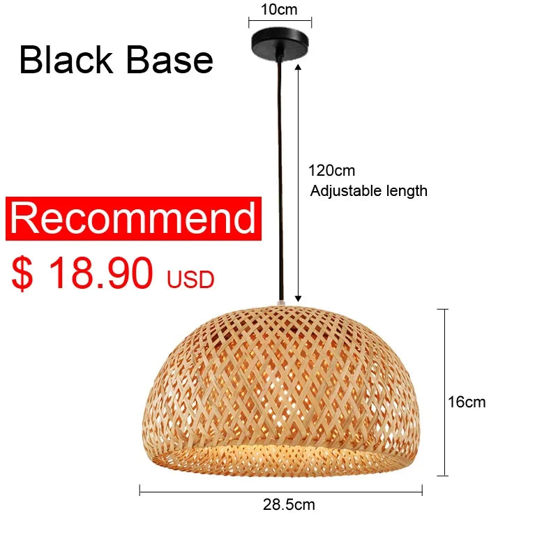 Japanese bamboo chandelier with Chinese style woven rattan - vue 15 sur 15
