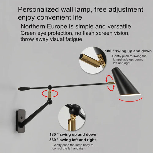 Creative long arm wall light with switch - vue 7 sur 8