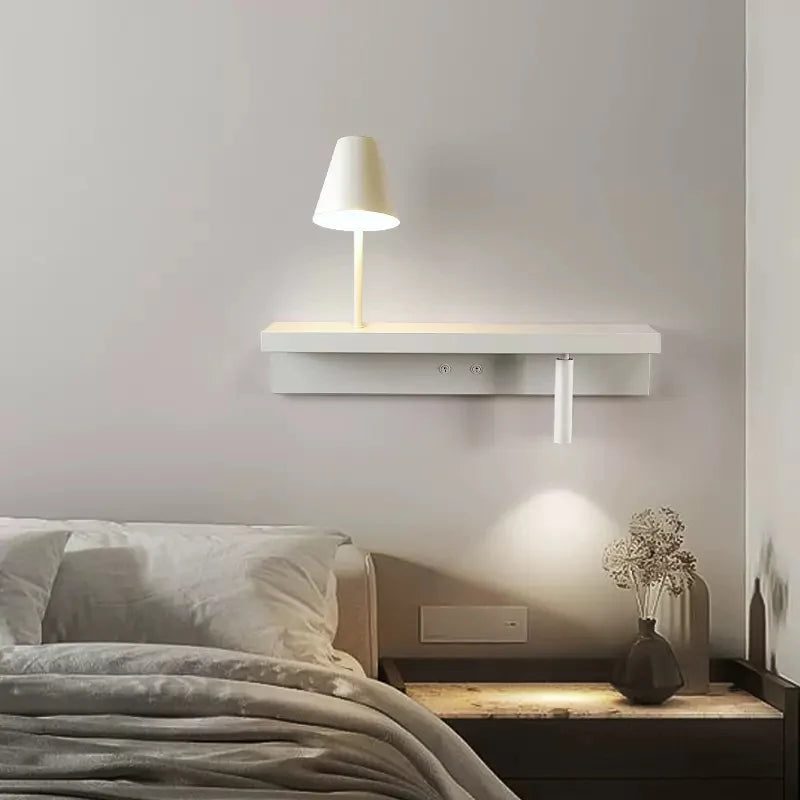 Rotating wall light with shelf and spotlight switch for decoration - vue 6 sur 14