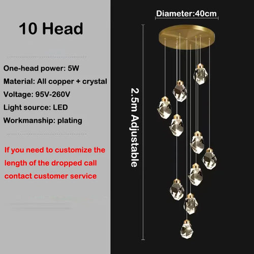 Modern elegant copper crystal LED chandelier - vue 14 sur 16