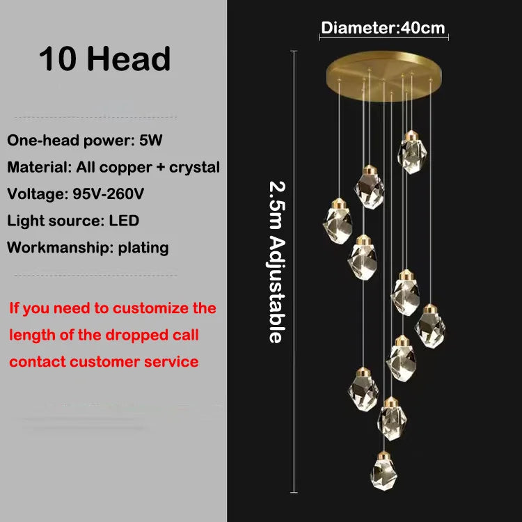Modern elegant copper crystal LED chandelier - vue 13 sur 16