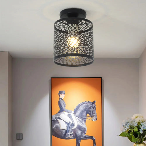 Modern iron pendant light with retro metal cage - vue 3 sur 7