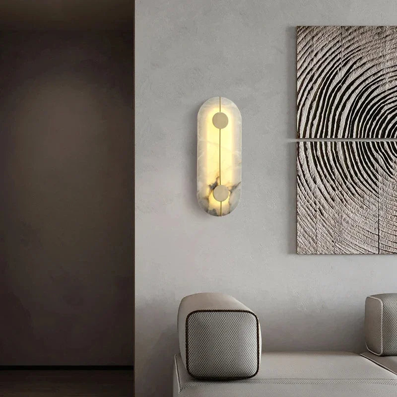 Modern nordic marble and gold copper LED wall light - vue 4 sur 8