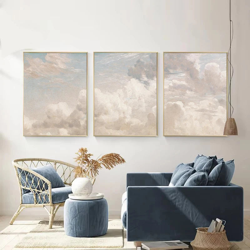 vintage triptych cloud sky scandinavian landscape wall decoration
