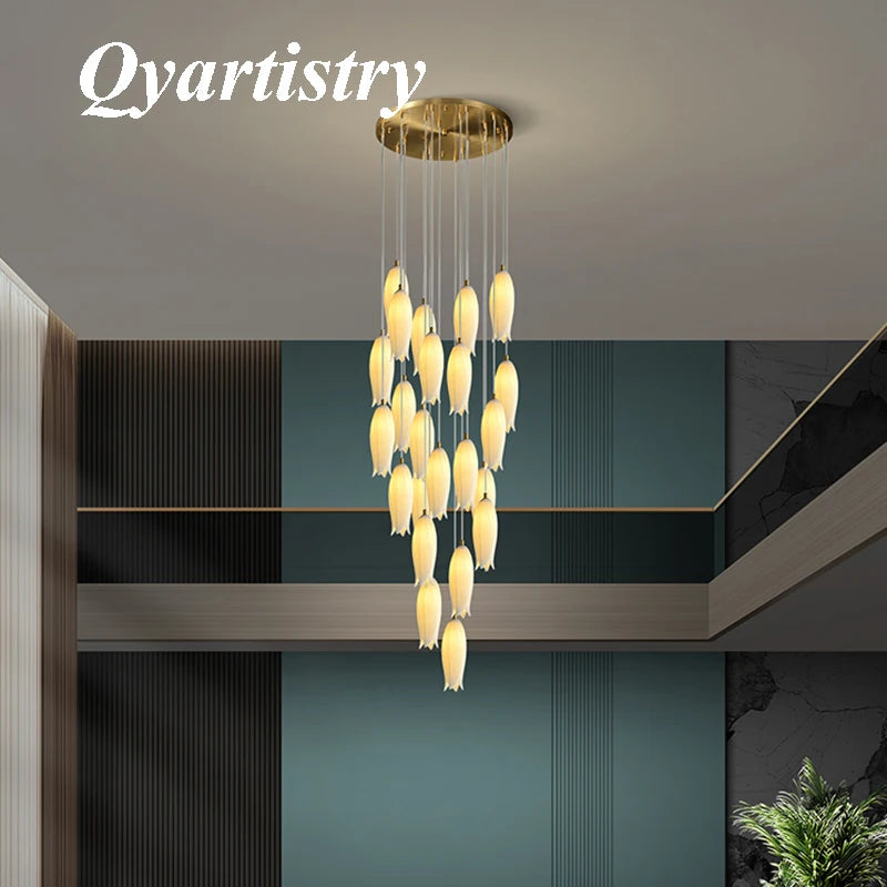 Ceramic tulip chandelier for LED pendant duplex rotation