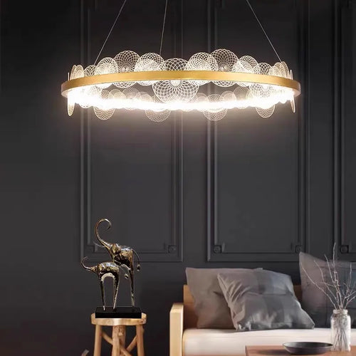Adjustable Nordic gold ring pendant light for interior decor - vue 3 sur 9