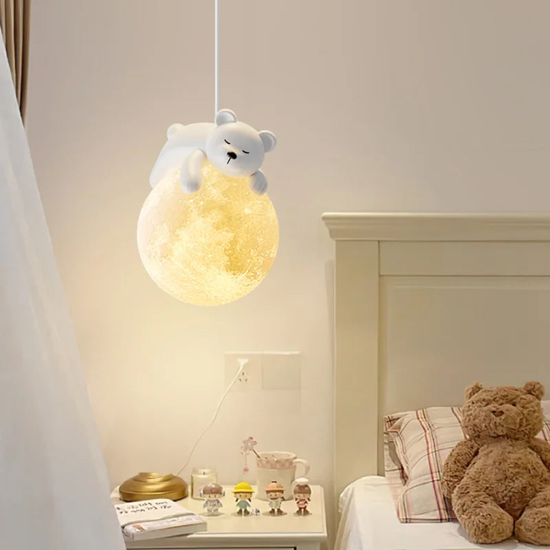 Modern children's bedroom minimalist little bear LED pendant light