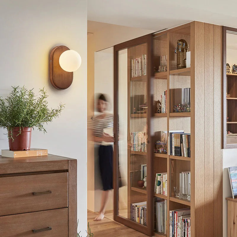Wabi-sabi retro solid wood wall light with switch - vue 5 sur 8