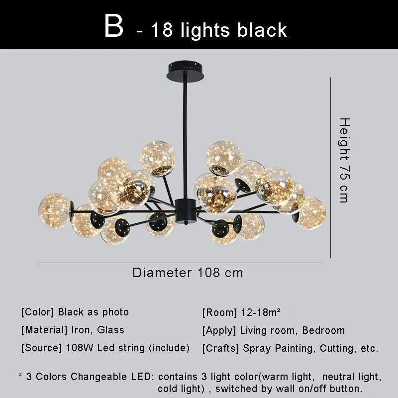 Modern star chandelier with decorative glass lampshade