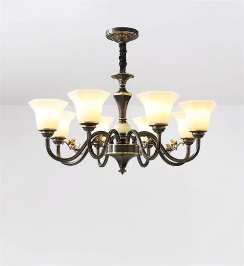Vintage copper chandelier with frosted glass lampshade - vue 7 sur 20