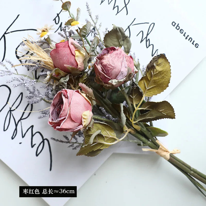 Dried rose and peony bouquet for vintage autumn decor