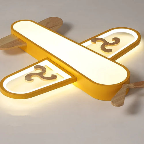 Minimalist wooden airplane ceiling light for children's room - vue 5 sur 9