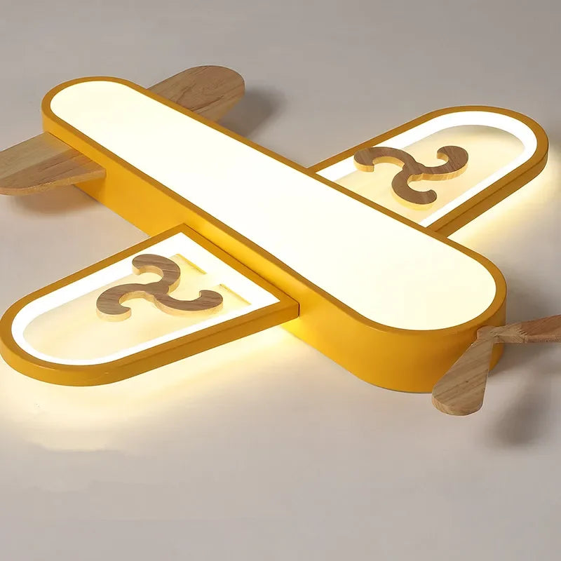Minimalist wooden airplane ceiling light for children's room - vue 5 sur 9