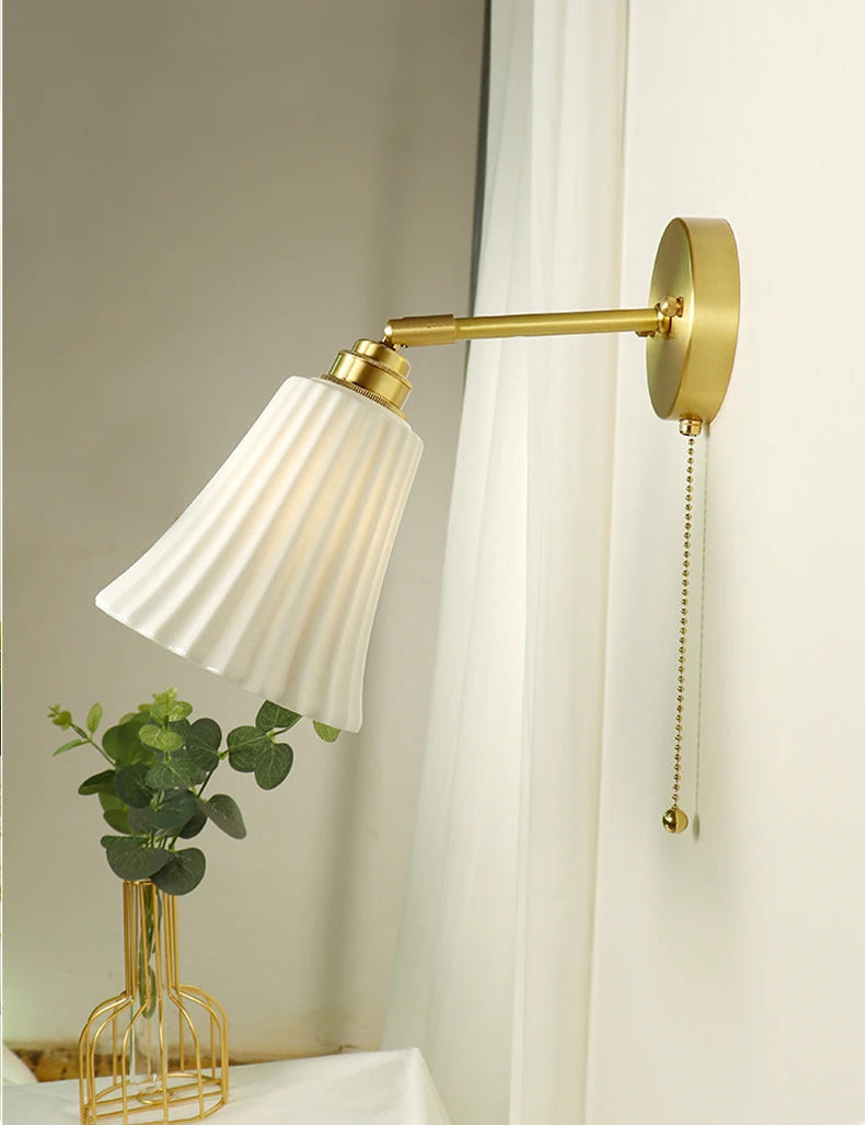 Retro brass and ceramic minimalist wall light