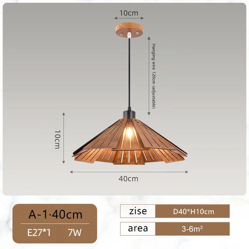Japanese retro wooden pendant light for interior decoration - vue 7 sur 13