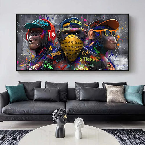 three orangutans graffiti wall art decoration monkey music - vue 7 sur 7