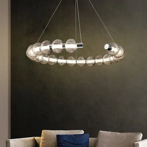 Luxury chrome pearl necklace style LED chandelier - vue 2 sur 13