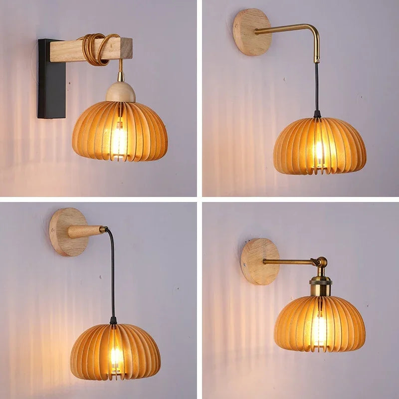 Japanese style wooden LED wall light for interior decoration