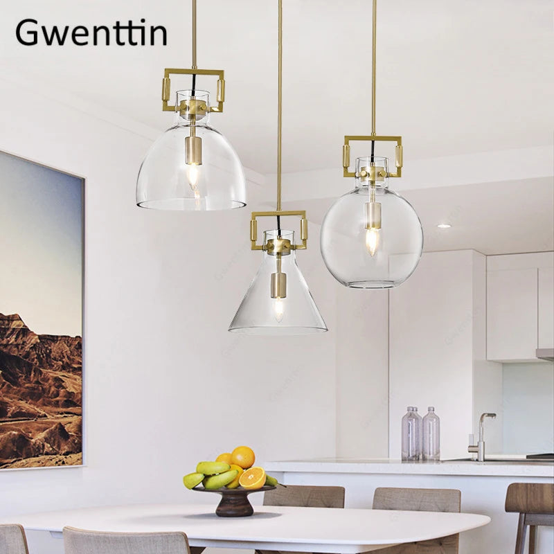 Modern metal and glass pendant light industrial style interior decor