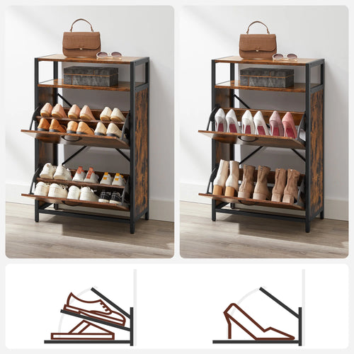 VASAGLE Shoe Cabinet with 2 Flip Doors, Hallway Shoe Storage Rack with Open Compartment, Internal Dividers, for 8-12 Pairs - vue 4 sur 7