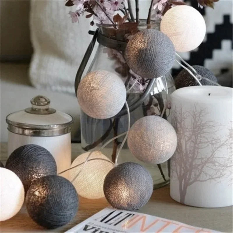 Led cotton ball string lights for festive decorations