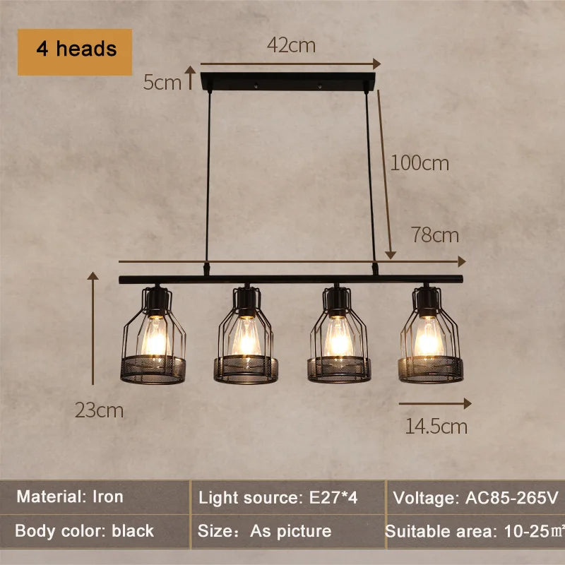 Retro loft industrial style chandelier with 3, 4 or 5 heads pendant - vue 8 sur 9