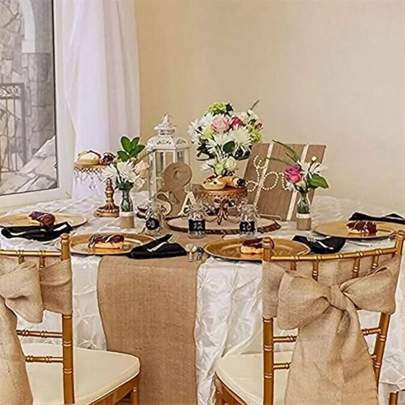 Rustic woven jute and linen table runner