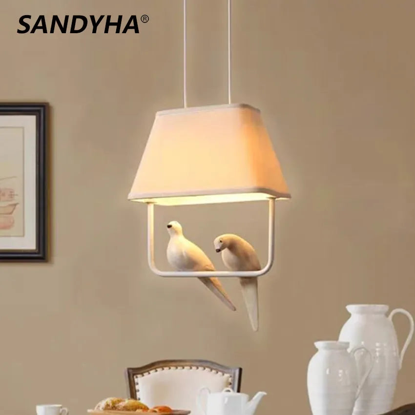 Simple Japanese style chandelier with bird pendant