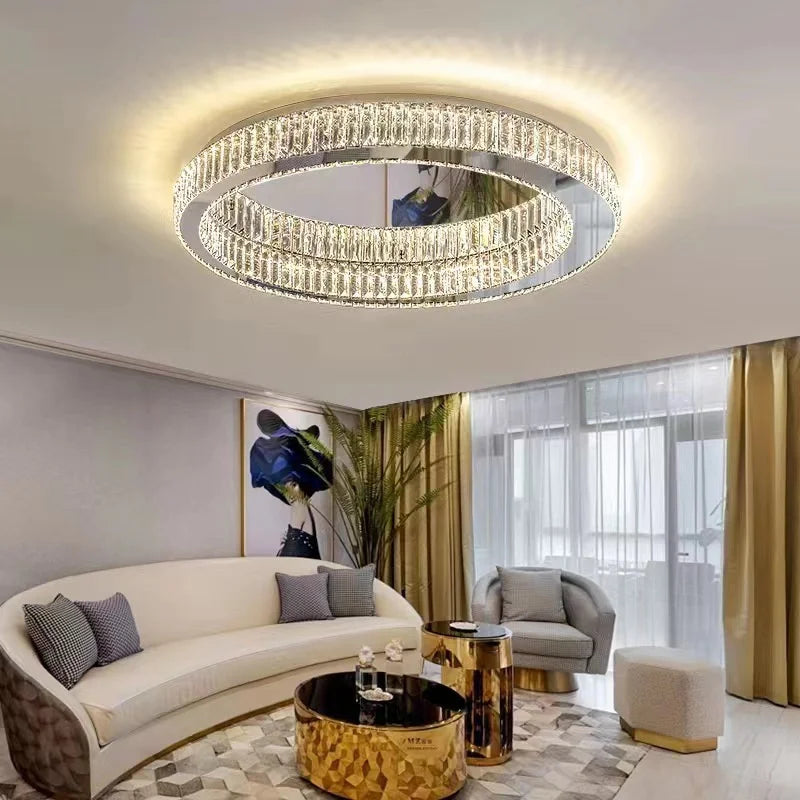 Modern crystal circular ceiling light for interior decoration - vue 3 sur 15