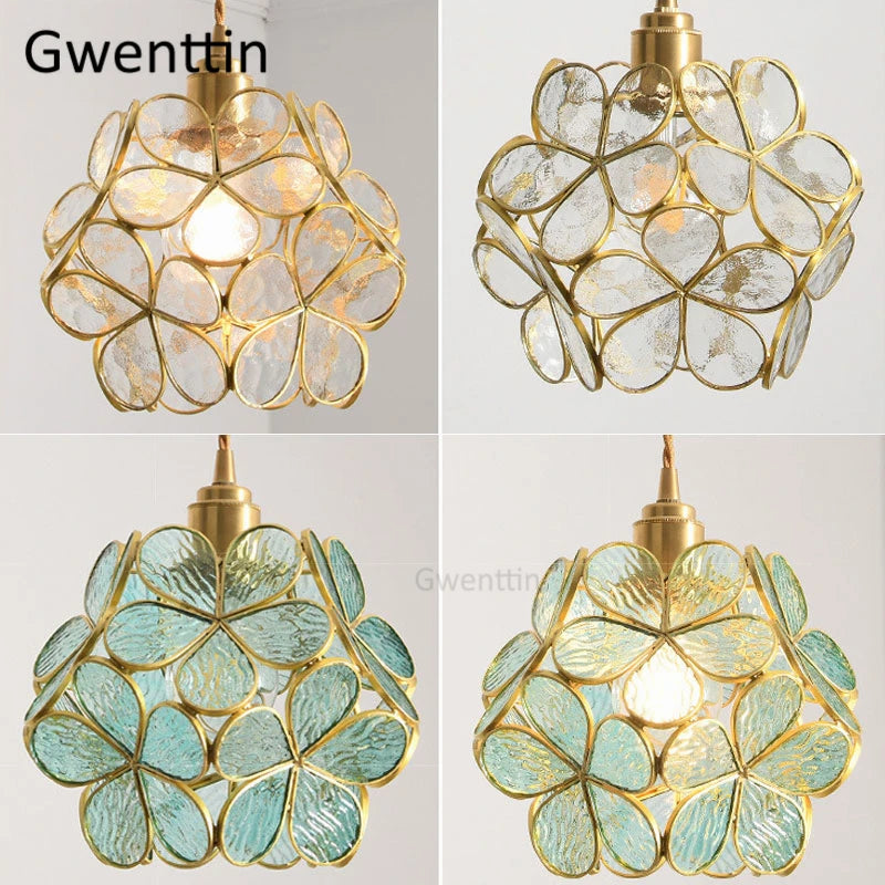 Art deco floral glass pendant light for elegant interiors - vue 10 sur 11