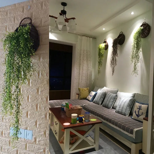 Rattan wall decoration with leaves and golden bell - vue 6 sur 11