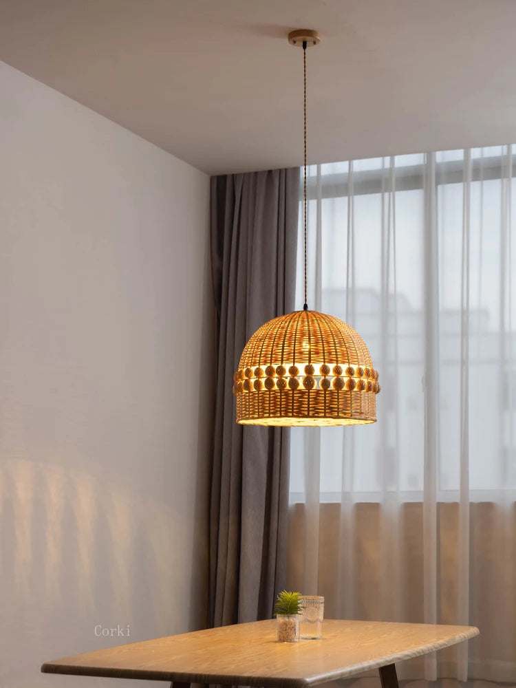 rustic nordic vintage style bamboo and rattan pendant light