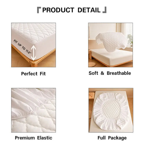 1PC Thicken Solid Color Checked Mattress Cover,Cotton-padded Breathable,Dust Proof,All SeasonsSuitable For The Bedroom, - vue 4 sur 10