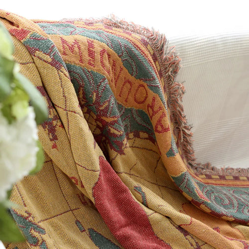 Knitted bohemian throw with world map motif for living room - vue 7 sur 6