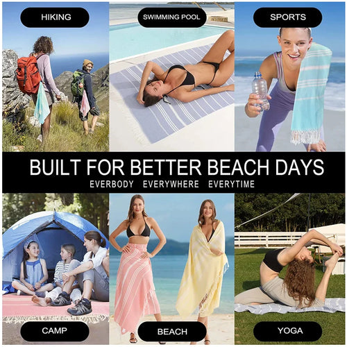 Turkish cotton beach towel with fringes and quick drying - vue 8 sur 7