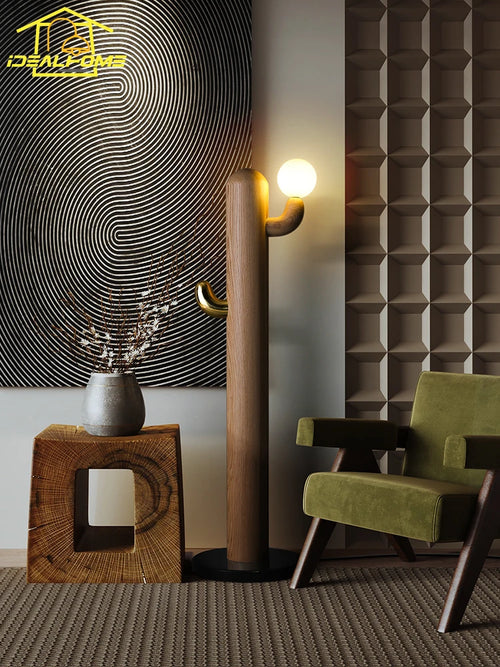 Designer wooden and cactus floor lamp for modern interiors - vue 2 sur 9