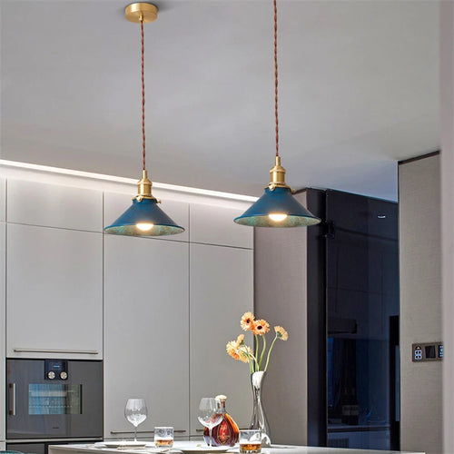 Vintage industrial loft pendant light with metal shade - vue 5 sur 12