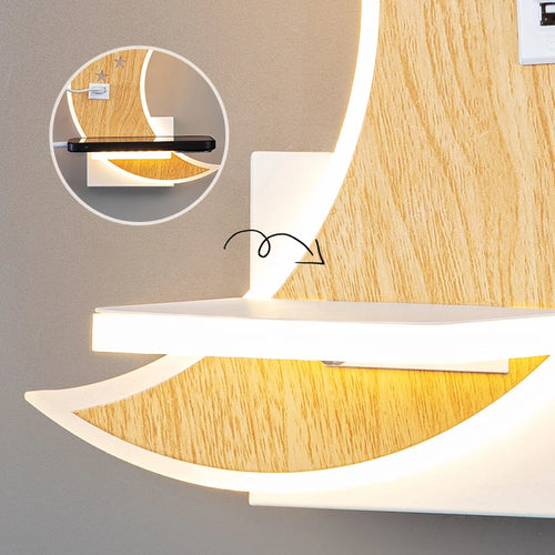 Modern minimalist LED moon wall light with USB charger - vue 6 sur 16