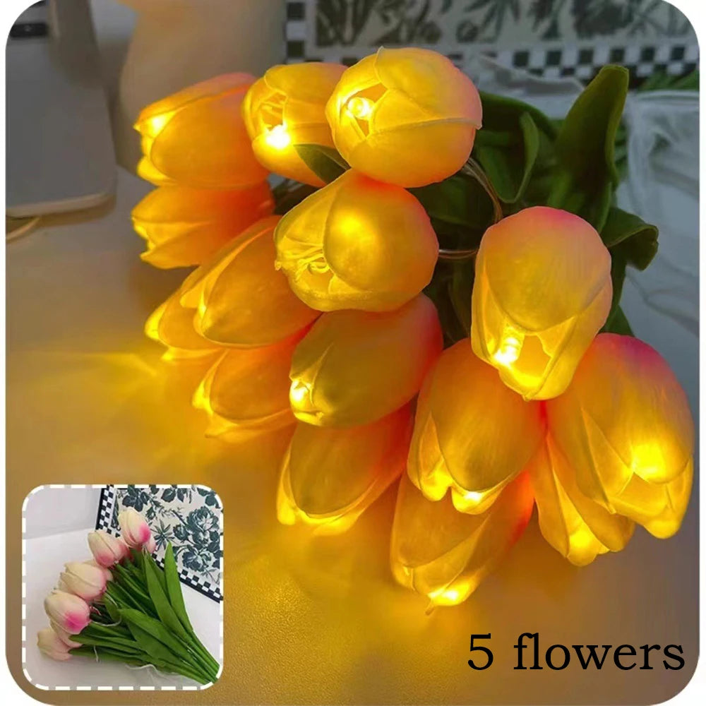 Decorative tulip lamp with artificial flowers for indoors - vue 6 sur 8