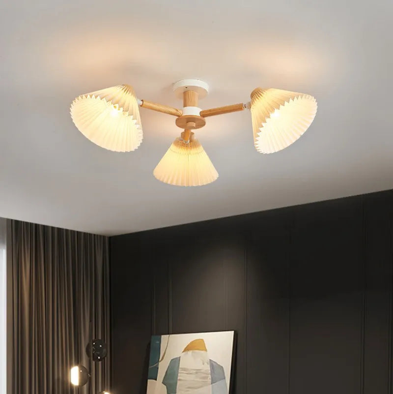 Modern Nordic pleated wood umbrella chandelier for home