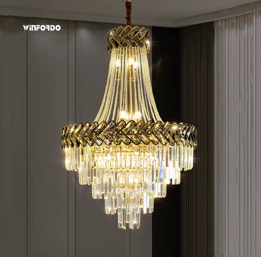 Modern crystal LED chandelier for duplex villa
