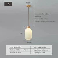 Nordic white striped glass pendant light with wood accent for dining, kitchen and bedside
