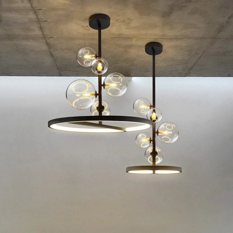 Modern clear glass chandelier with metal bubbles