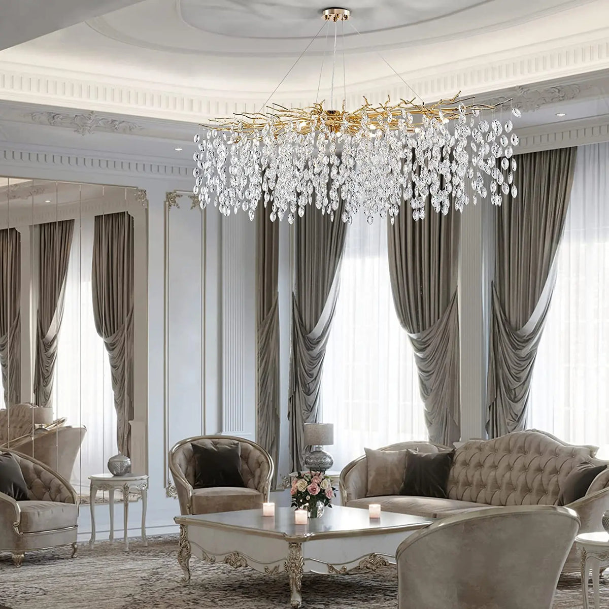 Luxury crystal chandelier with LED branches for modern interiors - vue 3 sur 14