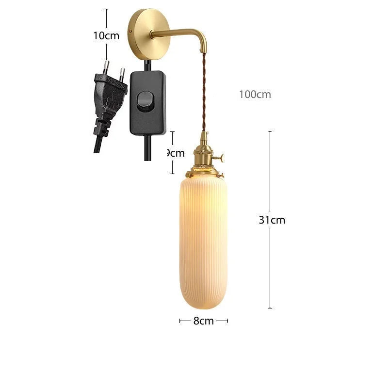 Modern gold ceramic wall light with adjustable cord and LED - vue 21 sur 23